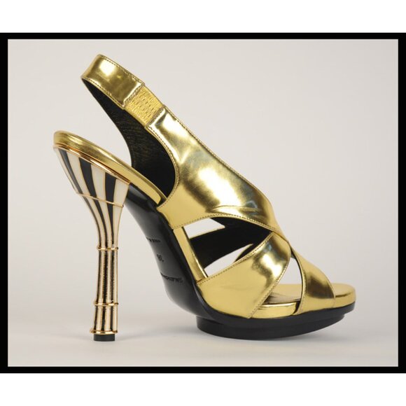 BALENCIAGA SHOES SANDALS ENAMEL GOLD LEATHER sz 37 /US 6.5 - Picture 3 of 11